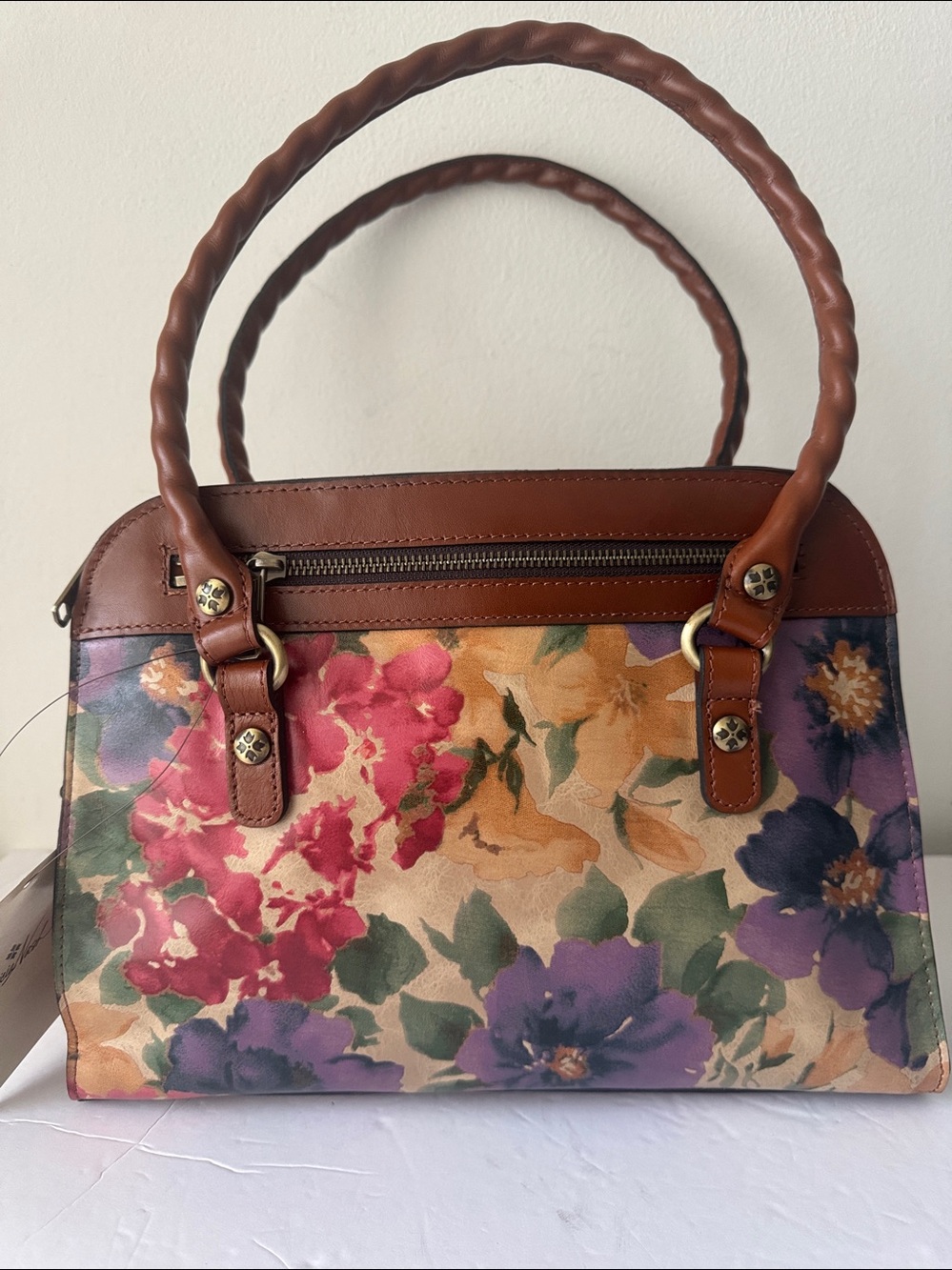 Patricia Nash Calvi French Hydrangea Italian Leather Floral Satchel Handbag - Picture 14 of 16